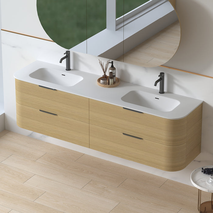 Anela 1800 Curved Blonde Oak Wall Hung Vanity