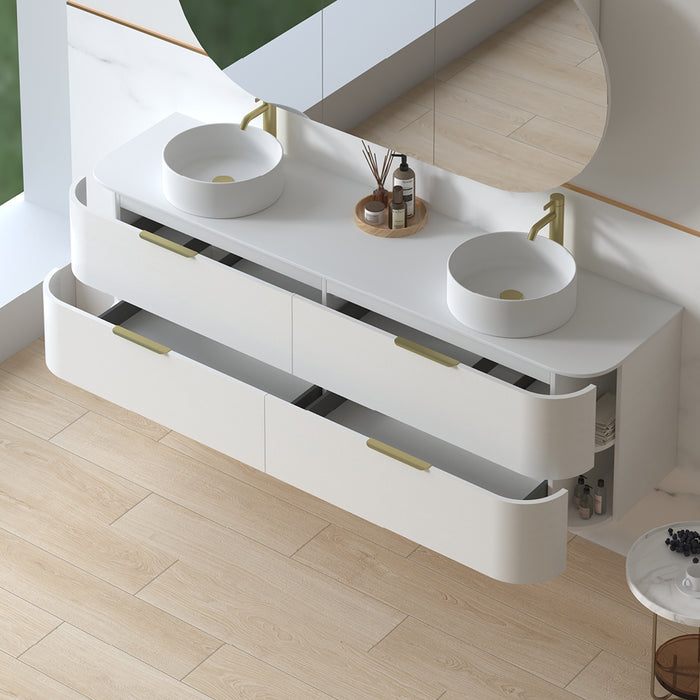 Anela 1800 Curved White Grain Wall Hung Vanity