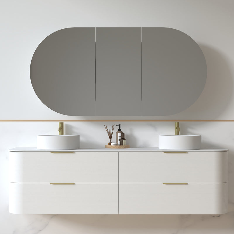 Anela 1800 Curved White Grain Wall Hung Vanity
