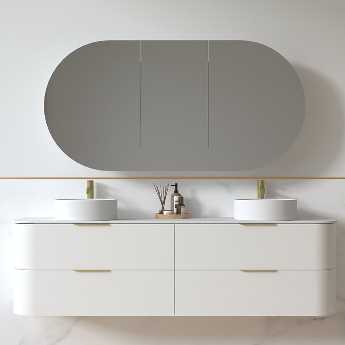 Anela 1800 Curved White Grain Wall Hung Vanity