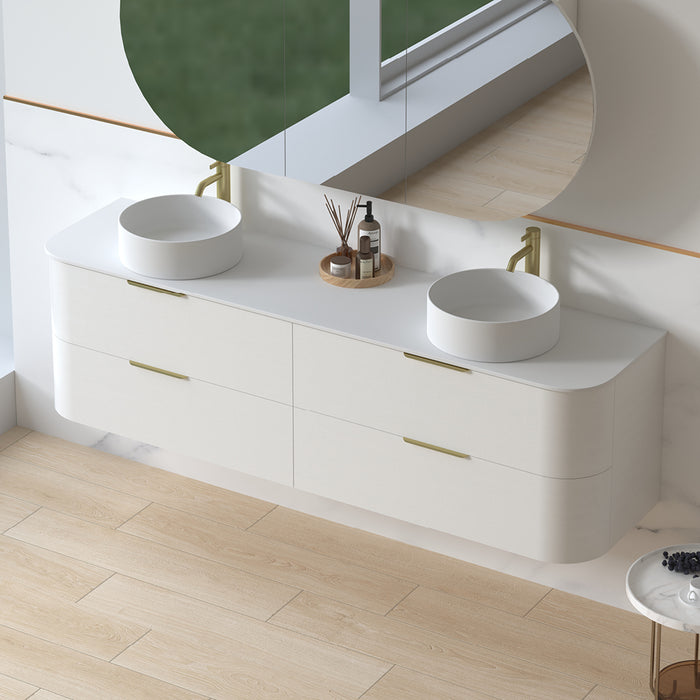 Anela 1800 Curved White Grain Wall Hung Vanity
