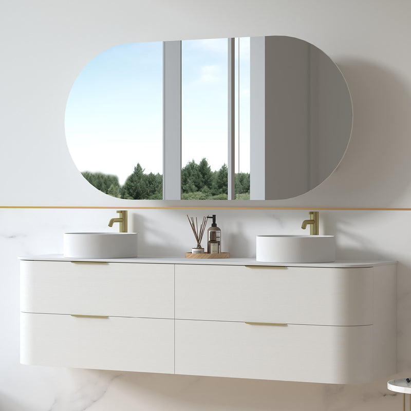 Anela 1800 Curved White Grain Wall Hung Vanity