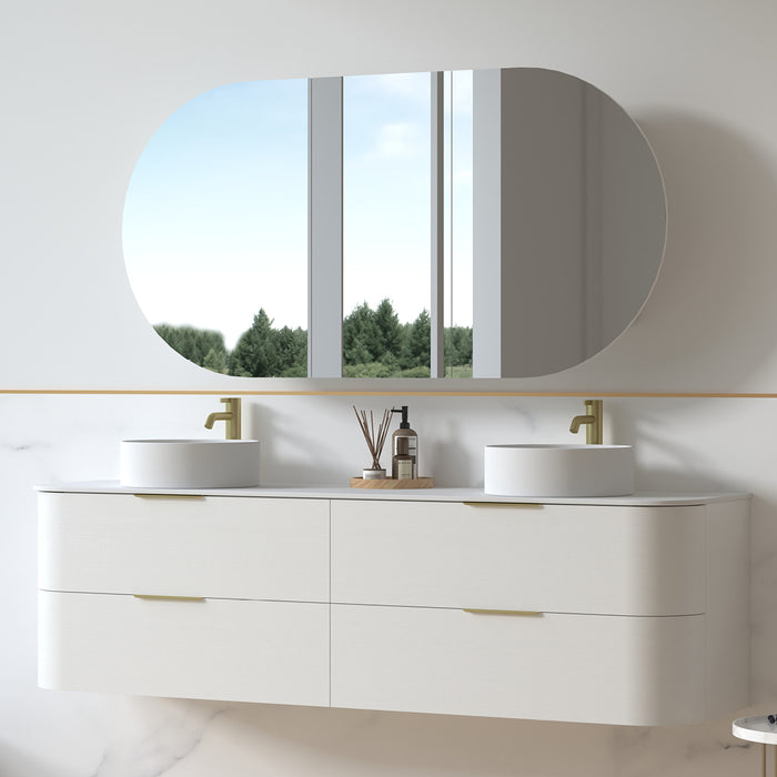 Anela 1800 Curved White Grain Wall Hung Vanity