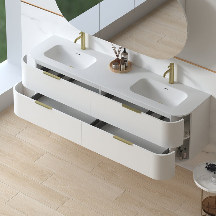Anela 1800 Curved White Grain Wall Hung Vanity