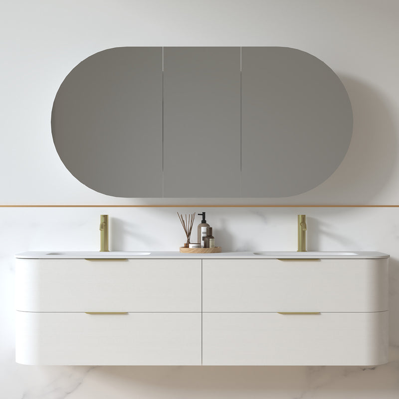 Anela 1800 Curved White Grain Wall Hung Vanity