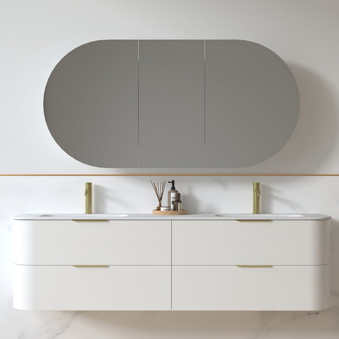 Anela 1800 Curved White Grain Wall Hung Vanity
