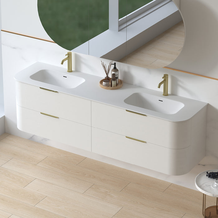 Anela 1800 Curved White Grain Wall Hung Vanity