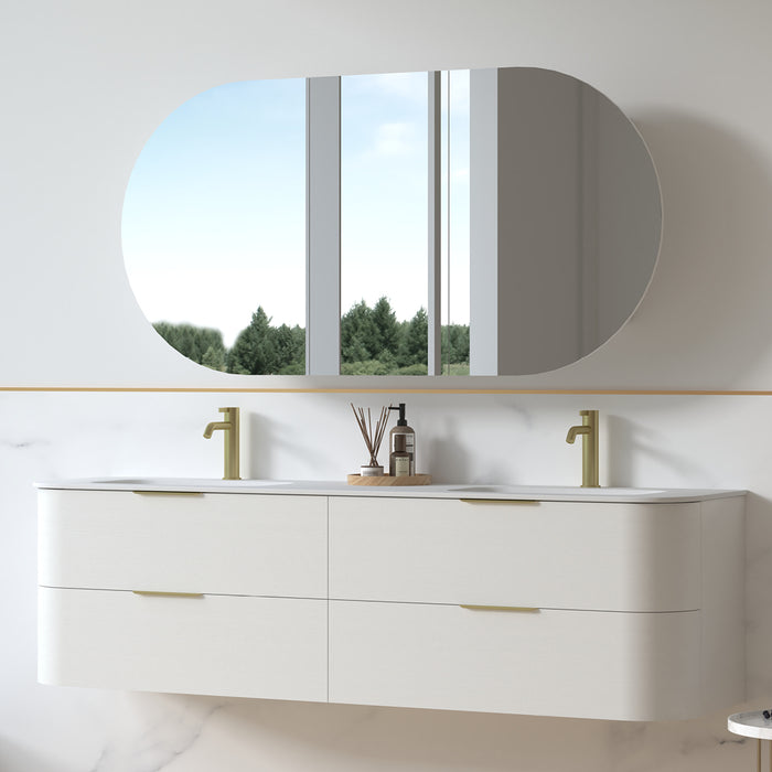 Anela 1800 Curved White Grain Wall Hung Vanity