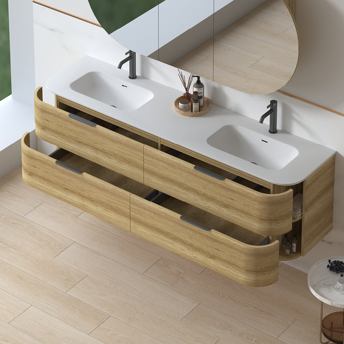 Anela 1800 Curved Sand Oak Wall Hung Vanity