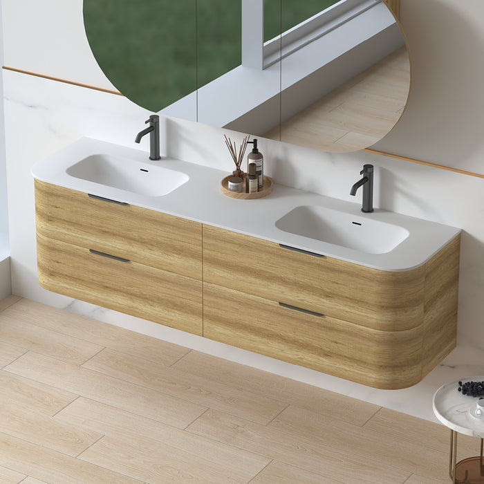 Anela 1800 Curved Sand Oak Wall Hung Vanity