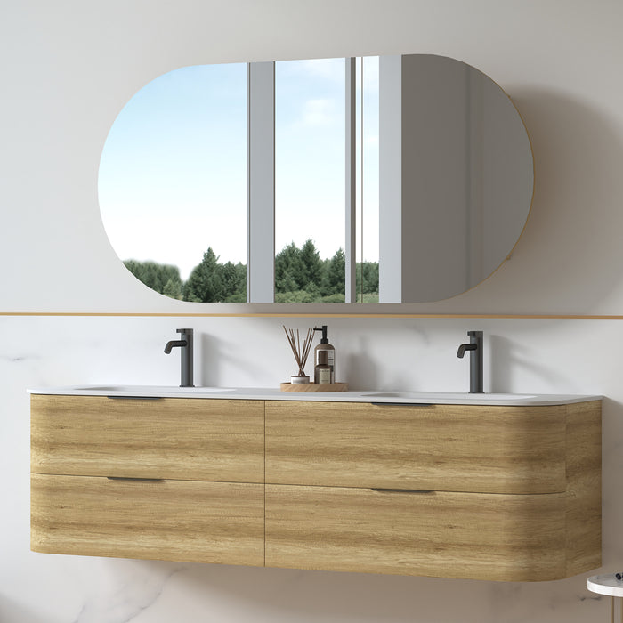 Anela 1800 Curved Sand Oak Wall Hung Vanity