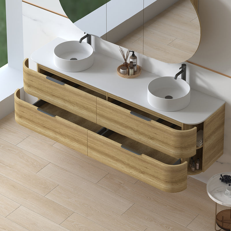 Anela 1800 Curved Sand Oak Wall Hung Vanity