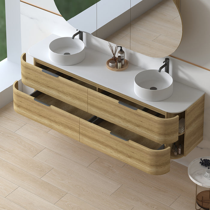 Anela 1800 Curved Sand Oak Wall Hung Vanity