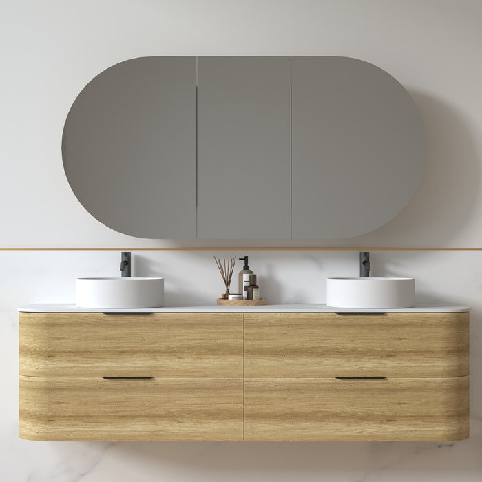 Anela 1800 Curved Sand Oak Wall Hung Vanity