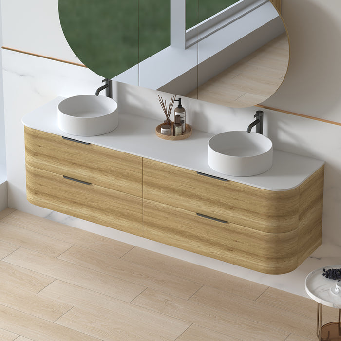 Anela 1800 Curved Sand Oak Wall Hung Vanity