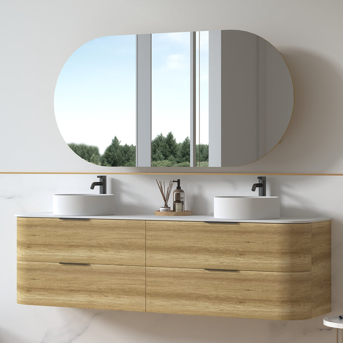 Anela 1800 Curved Sand Oak Wall Hung Vanity