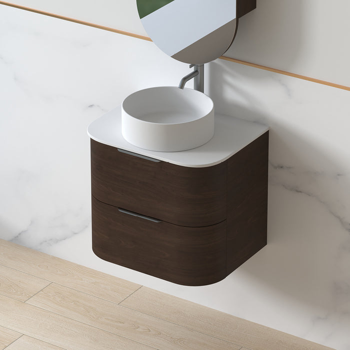 Anela 600 Curved Alder Walnut Wall Hung Vanity