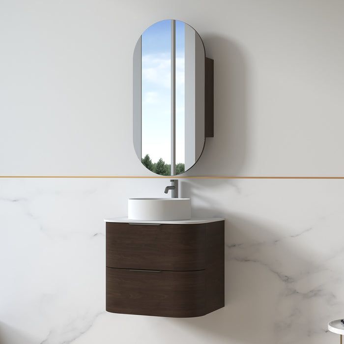 Anela 600 Curved Alder Walnut Wall Hung Vanity