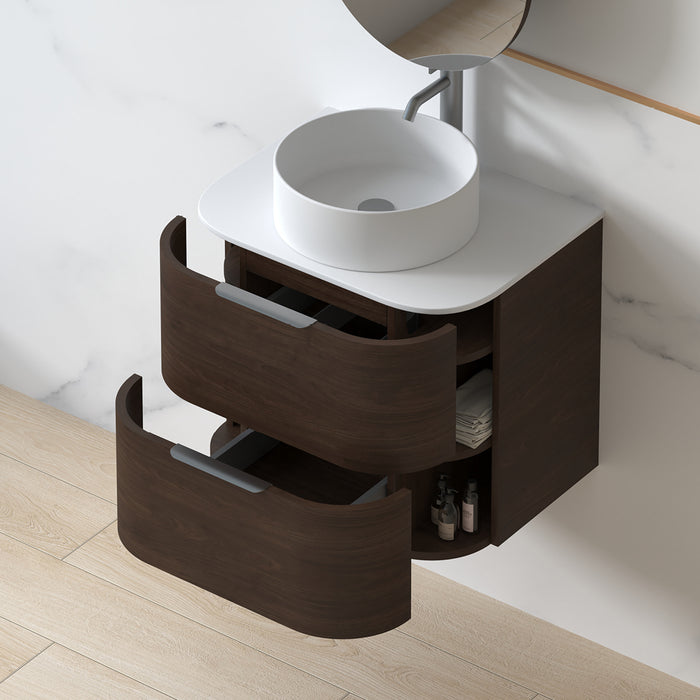 Anela 600 Curved Alder Walnut Wall Hung Vanity