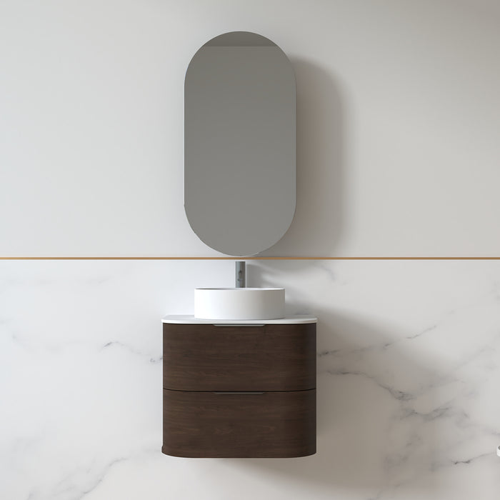Anela 600 Curved Alder Walnut Wall Hung Vanity