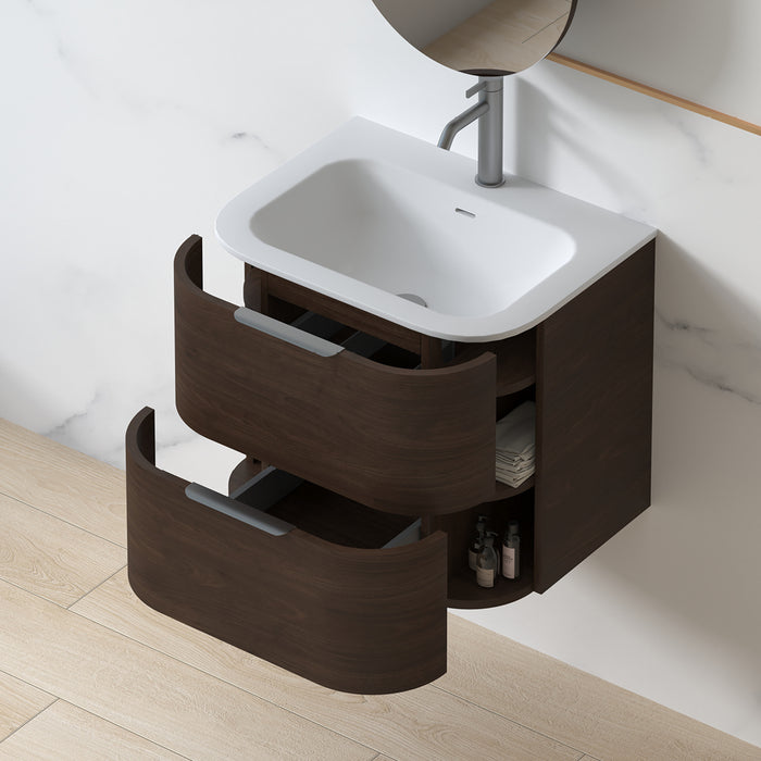 Anela 600 Curved Alder Walnut Wall Hung Vanity