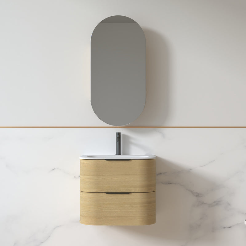 Anela 600 Curved Blonde Oak Wall Hung Vanity