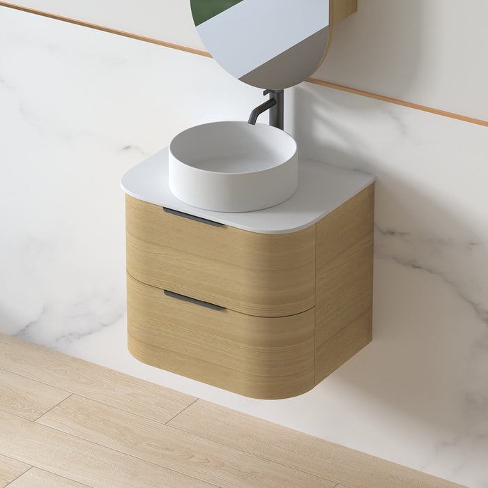 Anela 600 Curved Blonde Oak Walnut Wall Hung Vanity