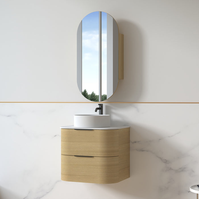 Anela 600 Curved Blonde Oak Walnut Wall Hung Vanity