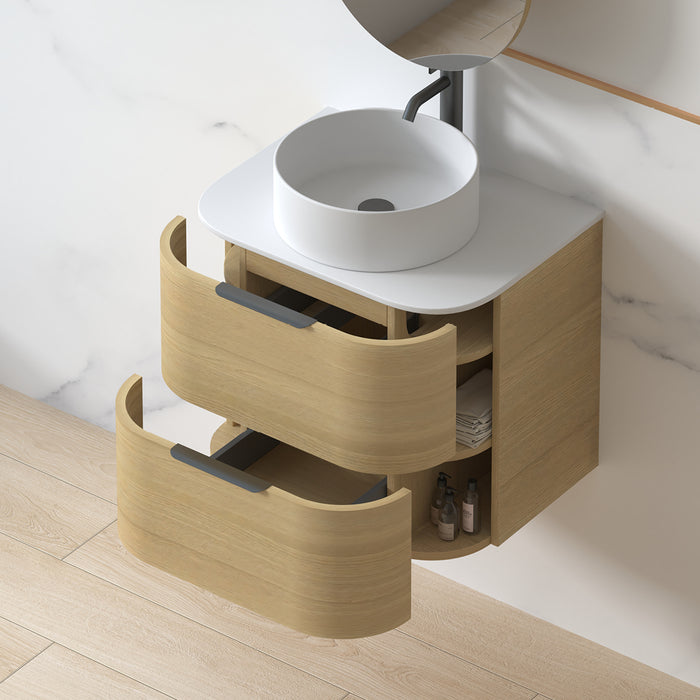 Anela 600 Curved Blonde Oak Walnut Wall Hung Vanity