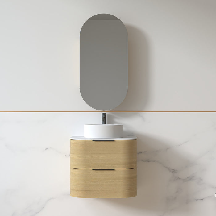 Anela 600 Curved Blonde Oak Walnut Wall Hung Vanity