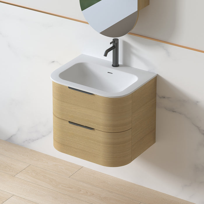 Anela 600 Curved Blonde Oak Walnut Wall Hung Vanity