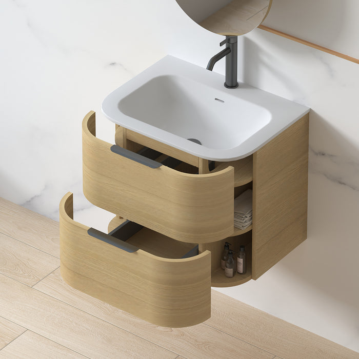 Anela 600 Curved Blonde Oak Walnut Wall Hung Vanity