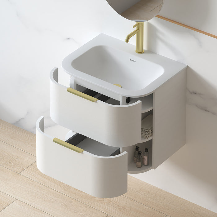 Anela 600 Curved White Grain Wall Hung Vanity