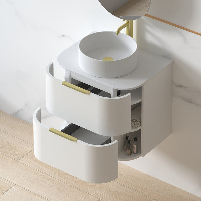 Anela 600 Curved White Grain Wall Hung Vanity