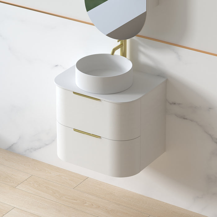 Anela 600 Curved White Grain Wall Hung Vanity