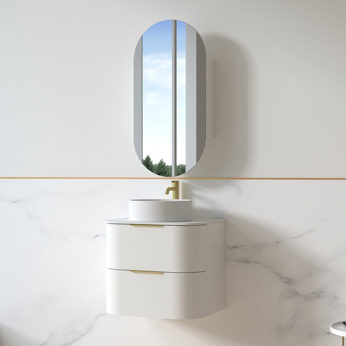 Anela 600 Curved White Grain Wall Hung Vanity