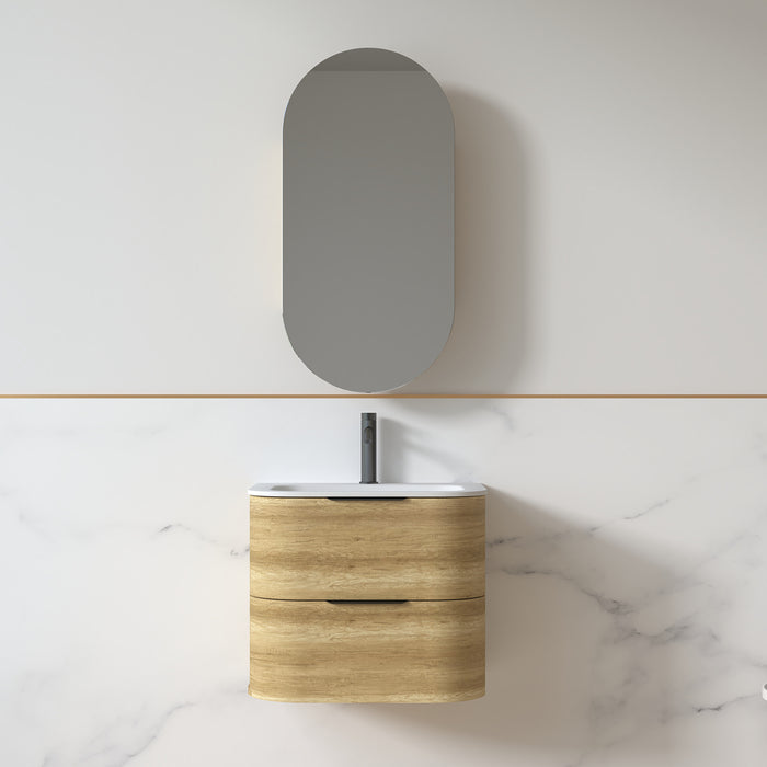 Anela 600 Curved Sand Oak Wall Hung Vanity