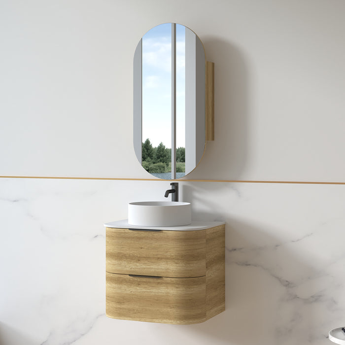 Anela 600 Curved Sand Oak Wall Hung Vanity