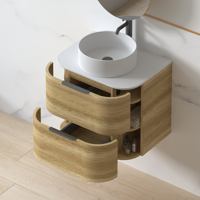 Anela 600 Curved Sand Oak Wall Hung Vanity