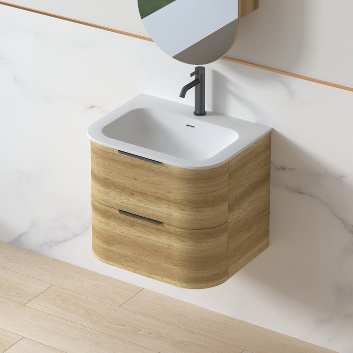 Anela 600 Curved Sand Oak Wall Hung Vanity