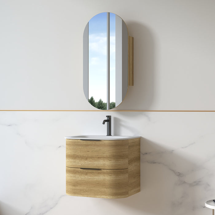 Anela 600 Curved Sand Oak Wall Hung Vanity