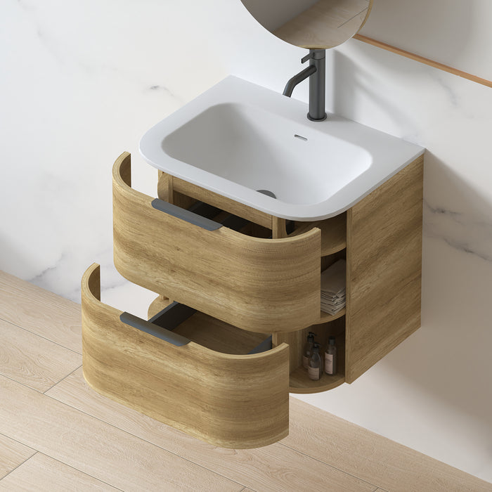 Anela 600 Curved Sand Oak Wall Hung Vanity