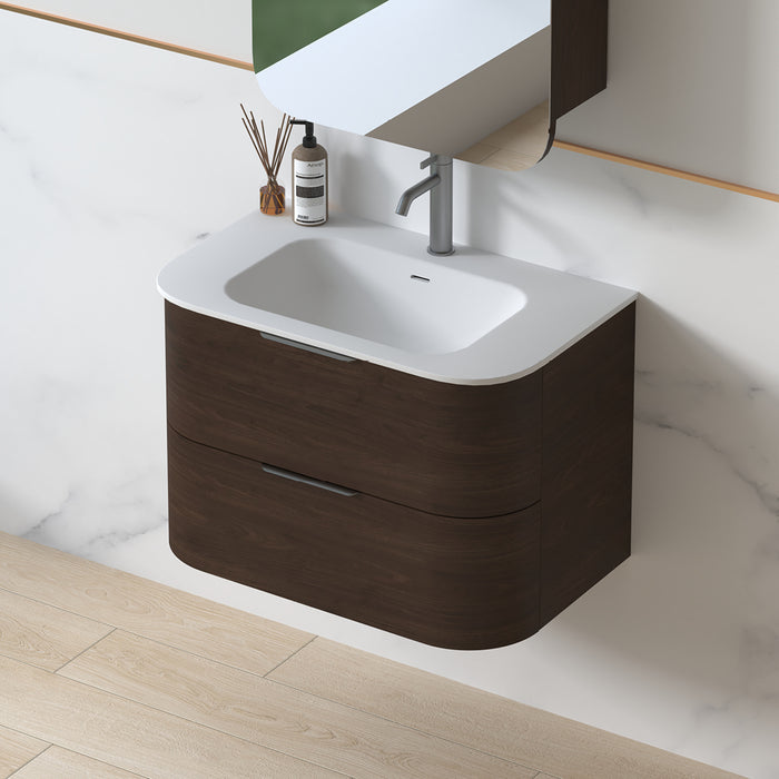 Anela 750 Curved Alder Walnut Wall Hung Vanity