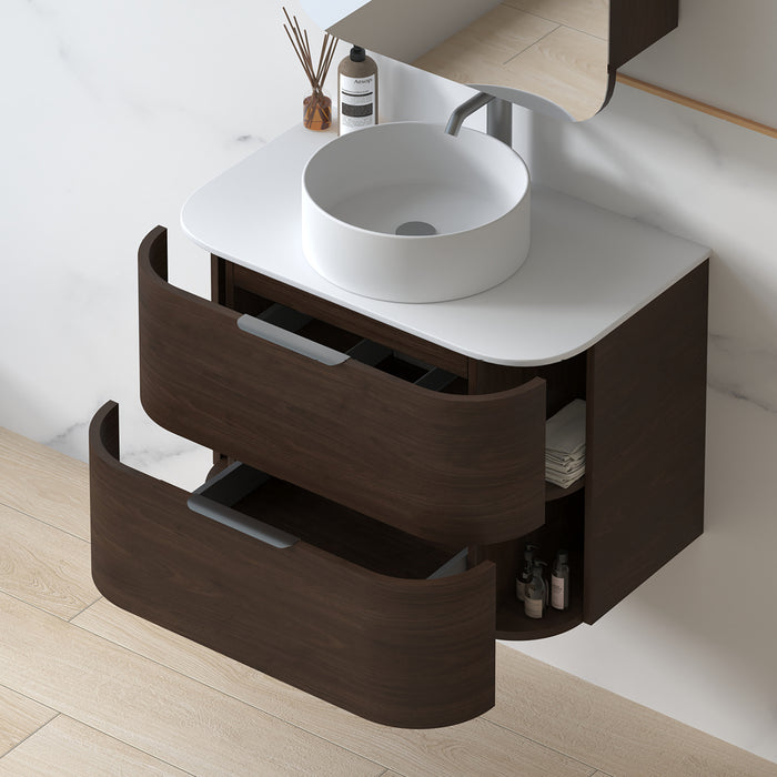 Anela 750 Curved Alder Walnut Wall Hung Vanity