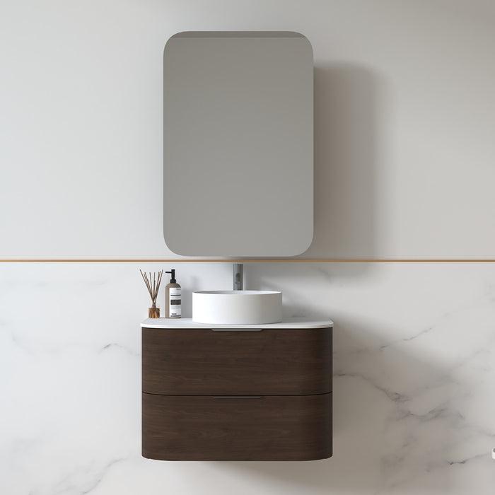 Anela 750 Curved Alder Walnut Wall Hung Vanity