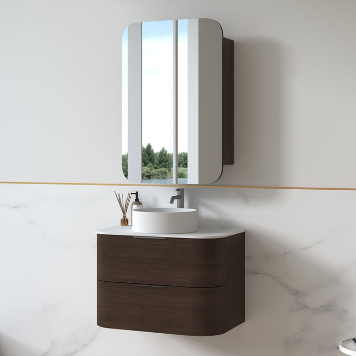 Anela 750 Curved Alder Walnut Wall Hung Vanity