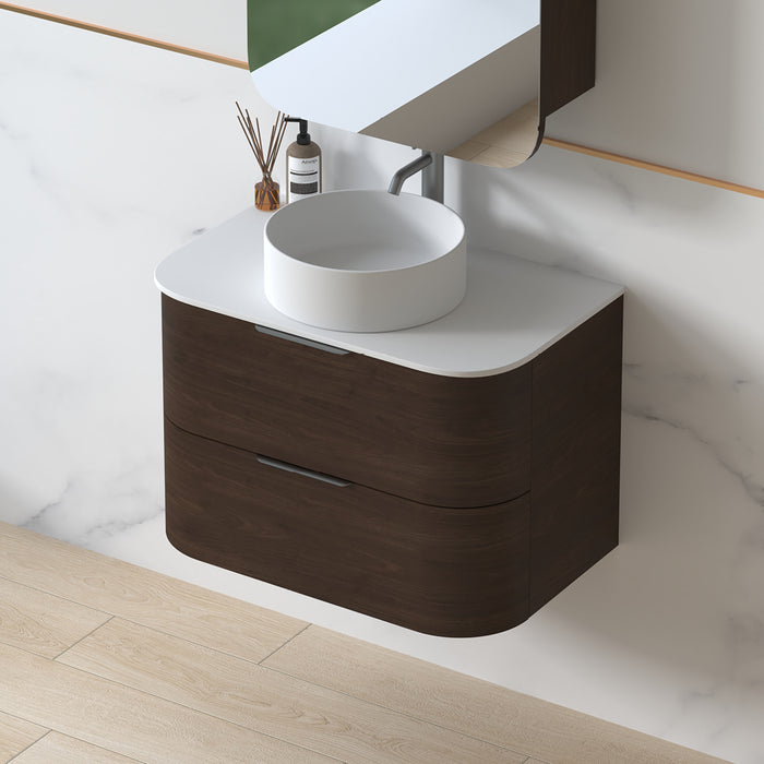 Anela 750 Curved Alder Walnut Wall Hung Vanity