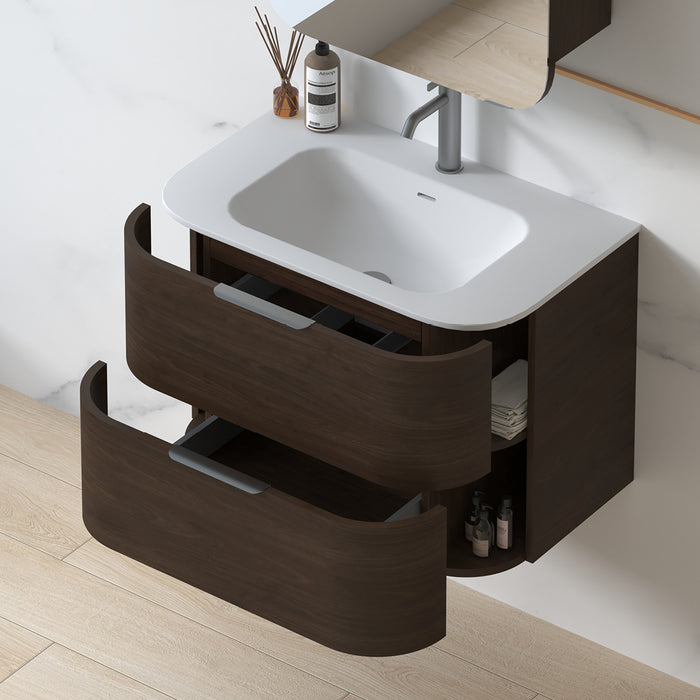 Anela 750 Curved Alder Walnut Wall Hung Vanity