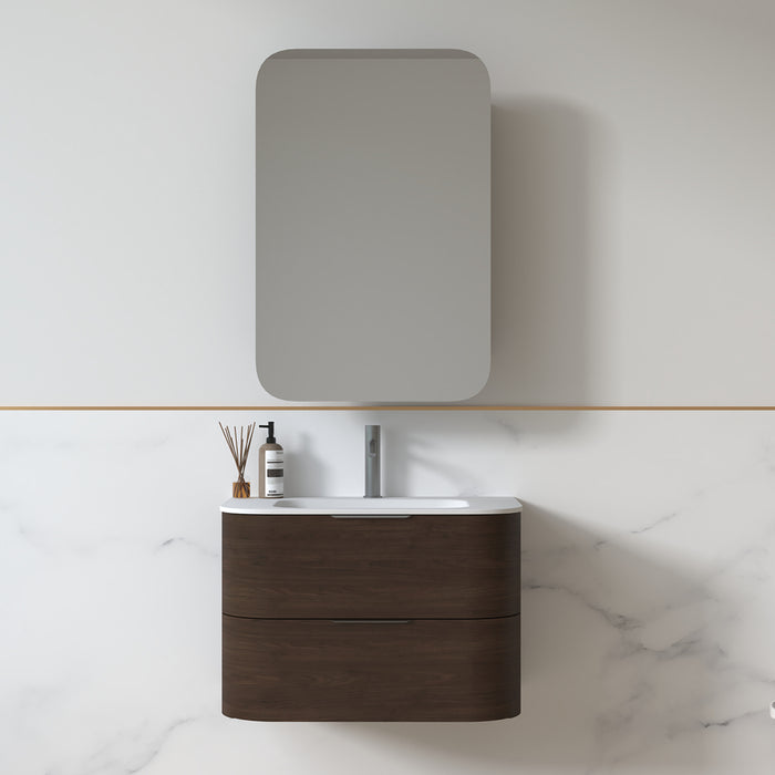 Anela 750 Curved Alder Walnut Wall Hung Vanity