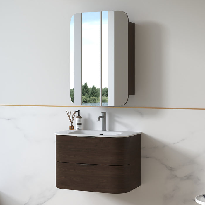Anela 750 Curved Alder Walnut Wall Hung Vanity